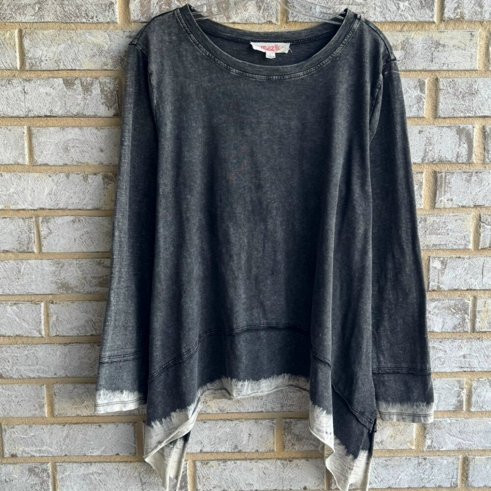 MAZIK Long Sleeve Crew Neck Raw Hem Longer Side Blouse Women's Size L